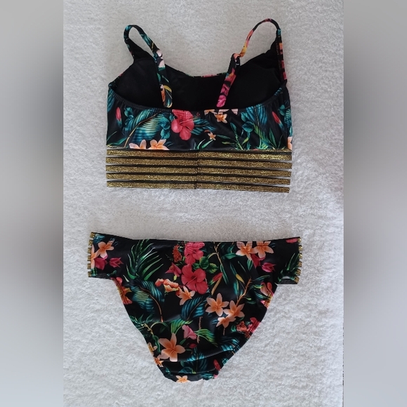 Venus Floral Bikini Set with Gold Stripes, Size 4 - Picture 4 of 16